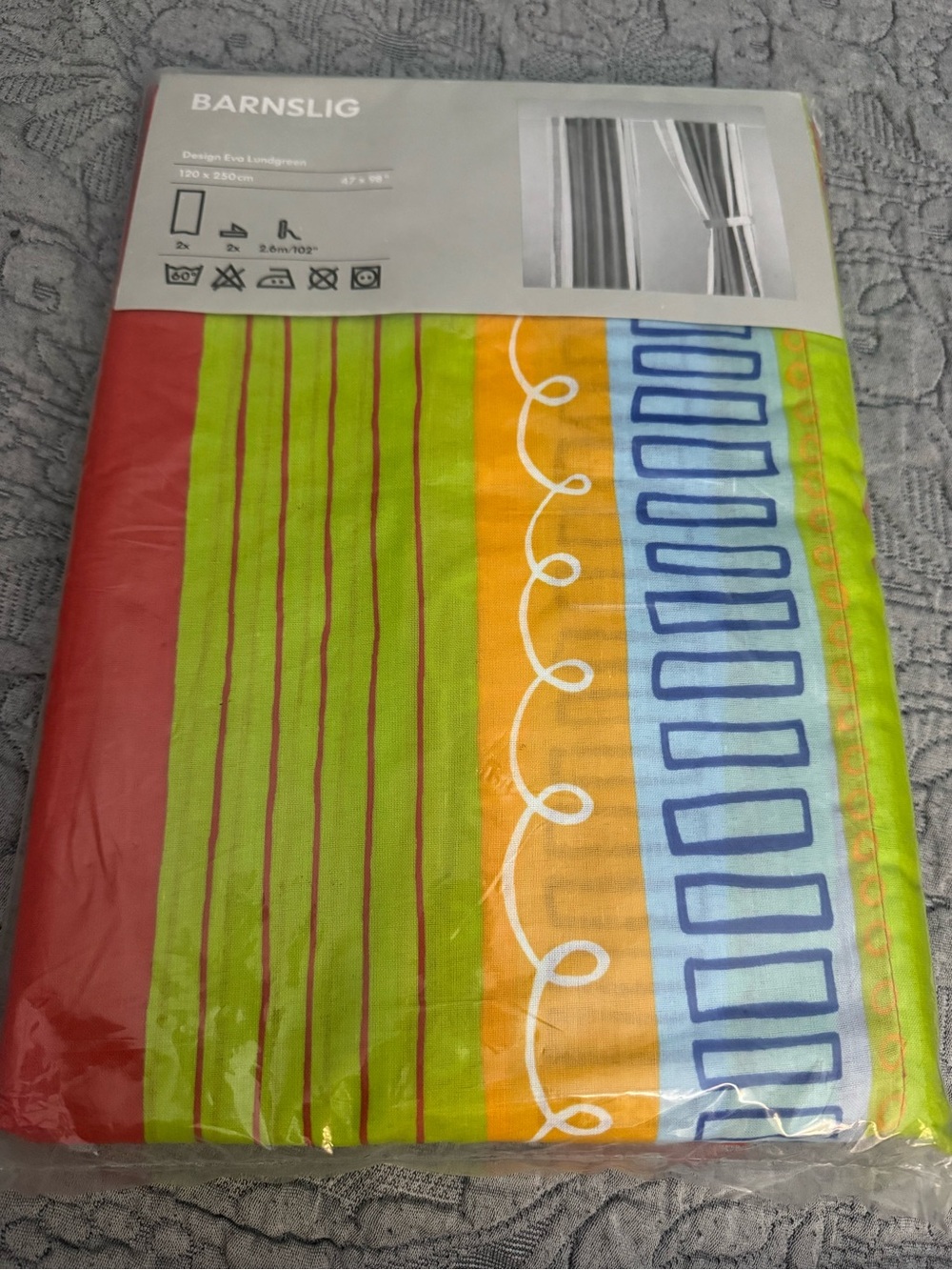 New in Package Vintage IKEA Barnslig 2 Curtains 47”x98” Green Red Kids Room